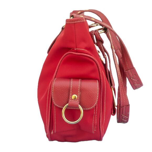 Vintage Y2K Purse MAXX NEW YORK Red Canvas Leather Tote Shoulder Bag Handbag - Picture 6 of 13